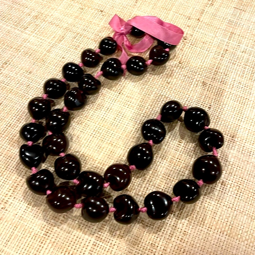 Kukui Nut Lei with Mauve Ribbon